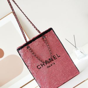 cc 24s31 shopping bag dark pink black sequins black hardware