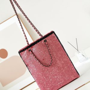 cc 24s31 shopping bag dark pink black sequins black hardware