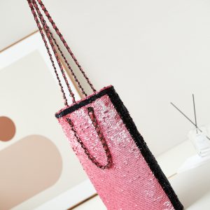cc 24s31 shopping bag dark pink black sequins black hardware