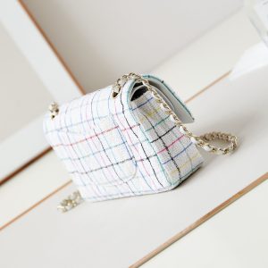 24p medium classic 25cm white tweed gold hardware