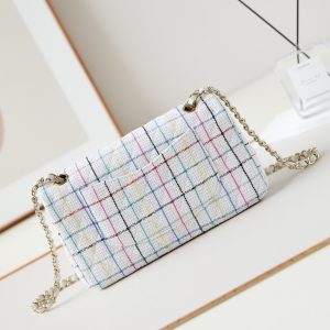 24p medium classic 25cm white tweed gold hardware