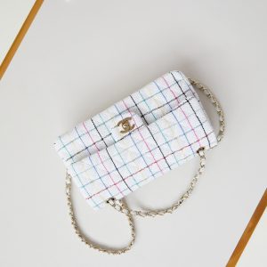 24p medium classic 25cm white tweed gold hardware