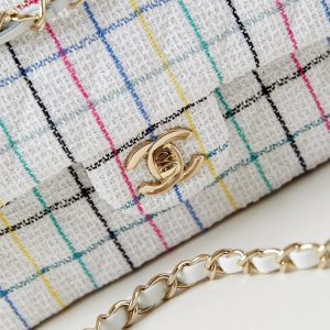 24p medium classic 25cm white tweed gold hardware