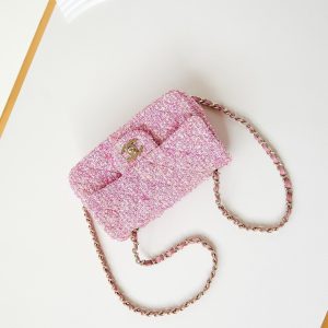 24p mini classic 20cm pink tweed gold hardware