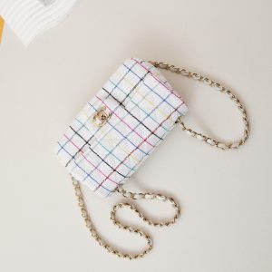 24p mini classic 20cm white tweed gold hardware