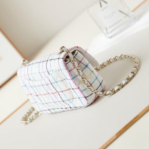 24p mini classic 20cm white tweed gold hardware