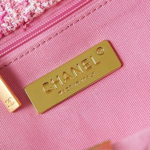 19 flap bag 26 pink tweed gold hardware