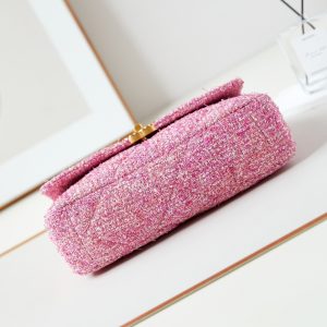 19 flap bag 26 pink tweed gold hardware