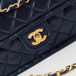 24s small flap bag 23cm dark blue calfskin gold hardware