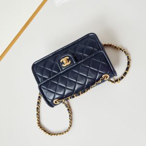 24s small flap bag 23cm dark blue calfskin gold hardware