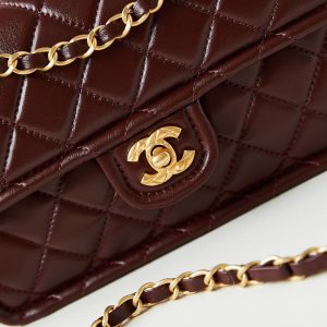 24s small flap bag 23cm burgundy calfskin gold hardware