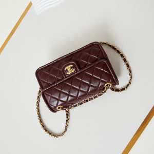 24s small flap bag 23cm burgundy calfskin gold hardware