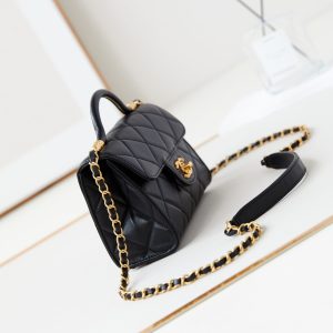 24a flap bag with top handle 18cm black lambskin gold hardware