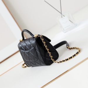 24a flap bag with top handle 18cm black lambskin gold hardware
