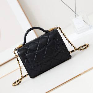24a flap bag with top handle 18cm black lambskin gold hardware