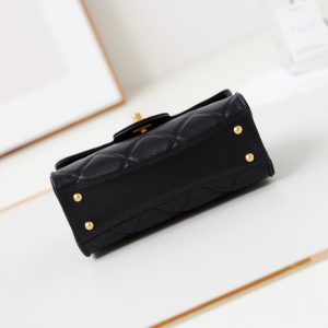 24a flap bag with top handle 18cm black lambskin gold hardware