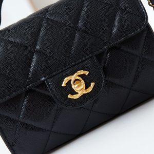 24a flap bag with top handle 18cm black caviar gold hardware