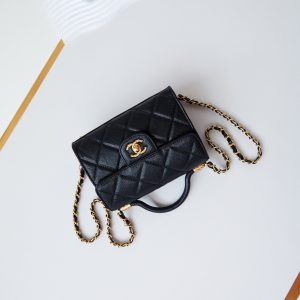 24a flap bag with top handle 18cm black caviar gold hardware