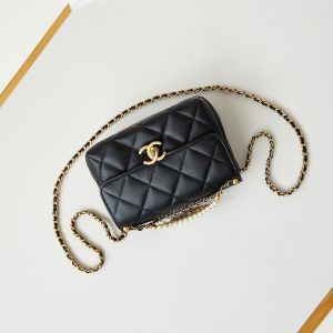 24a mini flap bag 20cm black lambskin pearl and gold hardware