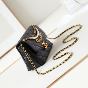 24a mini flap bag 20cm black lambskin pearl and gold hardware