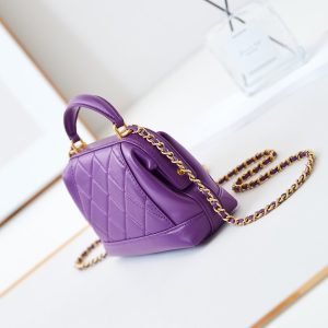 CC 24A Top Handle 18cm Purple Wax Leather Gold Hardware 238467