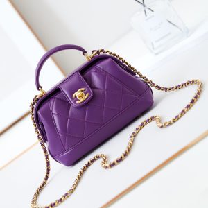 CC 24A Top Handle 18cm Purple Wax Leather Gold Hardware 238467