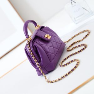 CC 24A Top Handle 18cm Purple Wax Leather Gold Hardware 238467