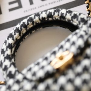 cc 24a nano 19cm kelly shopper bag black white tweed