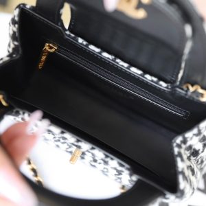 cc 24a nano 19cm kelly shopper bag black white tweed