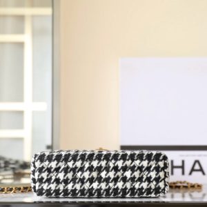 cc 24a nano 19cm kelly shopper bag black white tweed