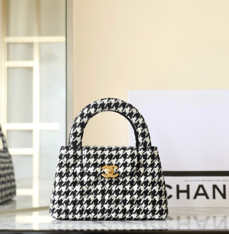 cc 24a nano 19cm kelly shopper bag black white tweed