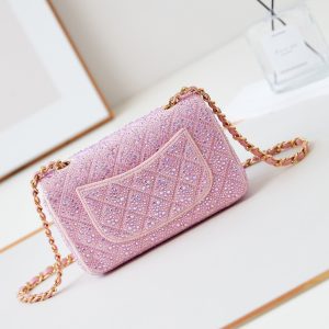 24b mini flap bag  20cm pink lambskin silver purple diamond