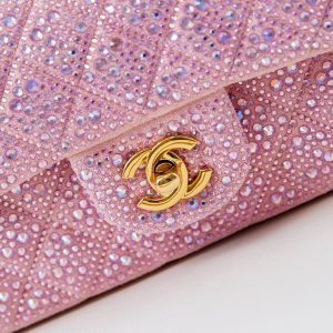 24b mini flap bag  20cm pink lambskin silver purple diamond