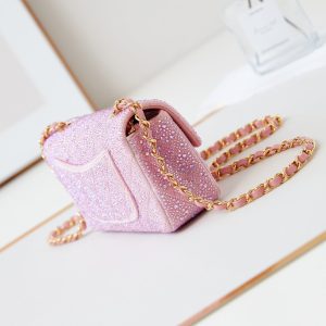 24b mini flap bag  20cm pink lambskin silver purple diamond