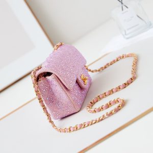 24b mini flap bag  20cm pink lambskin silver purple diamond