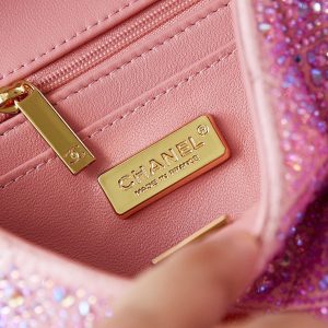 24b mini flap bag  20cm pink lambskin silver purple diamond