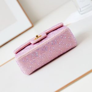 24b mini flap bag  20cm pink lambskin silver purple diamond