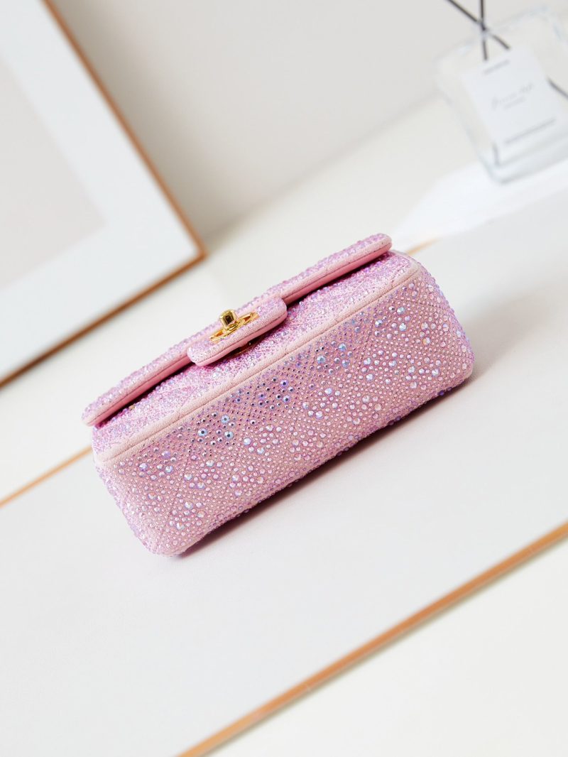 24b mini flap bag  20cm pink lambskin silver purple diamond