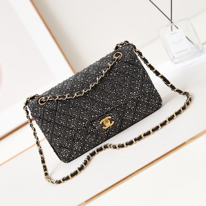 24b medium flap bag 25cm black lambskin silver diamond