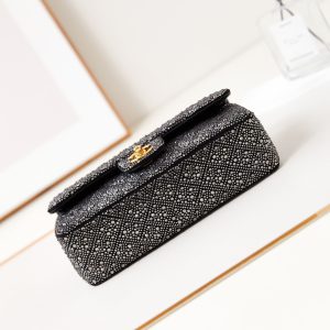 24b medium flap bag 25cm black lambskin silver diamond