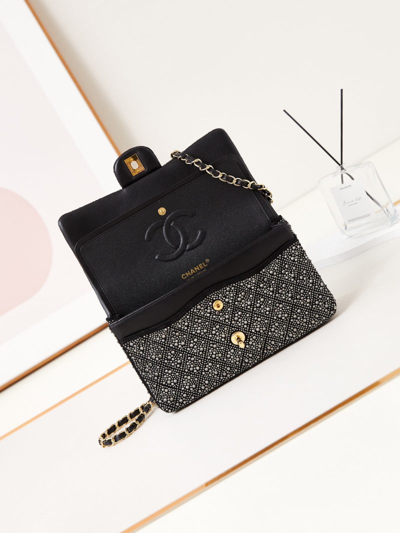 24b medium flap bag 25cm black lambskin silver diamond