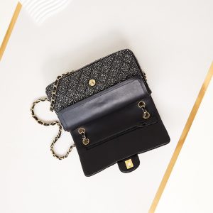 24b medium flap bag 25cm black lambskin silver diamond