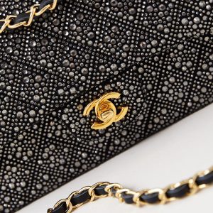 24b medium flap bag 25cm black lambskin silver diamond