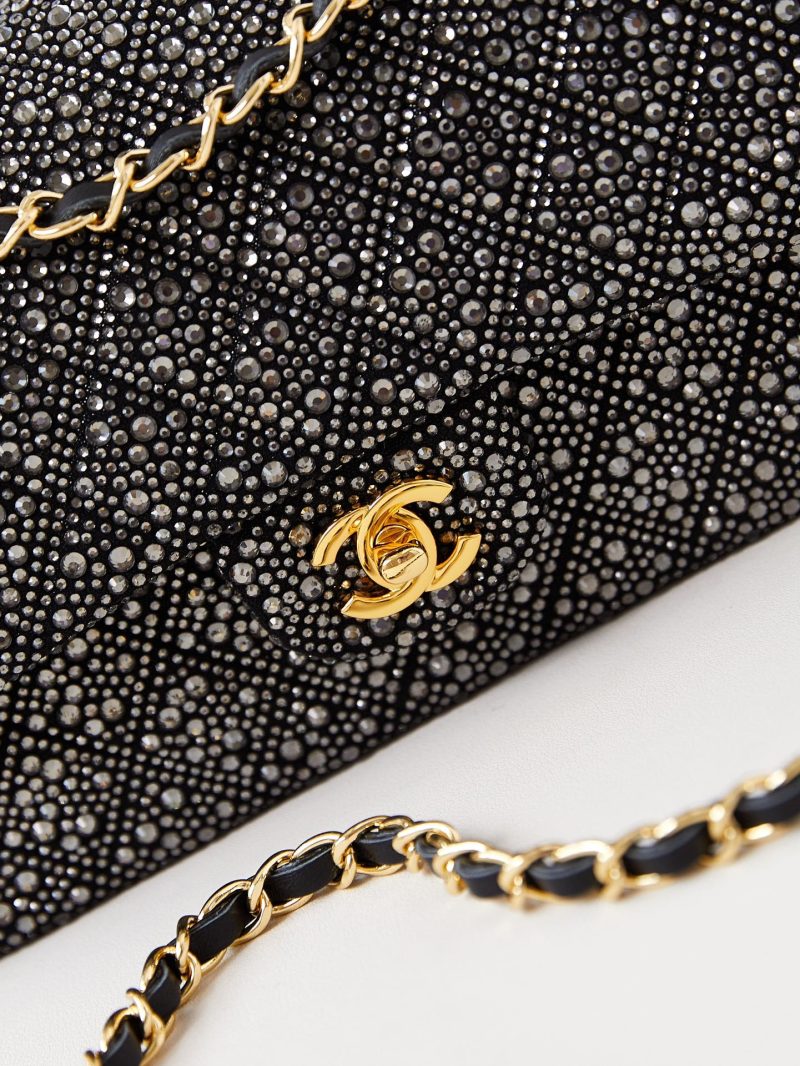 24b medium flap bag 25cm black lambskin silver diamond