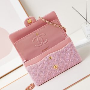 24b medium flap bag 25cm pink lambskin silver purple diamond