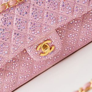 24b medium flap bag 25cm pink lambskin silver purple diamond