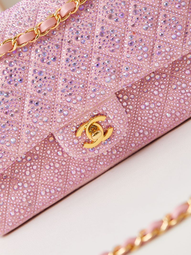 24b medium flap bag 25cm pink lambskin silver purple diamond