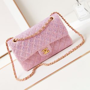 24b medium flap bag 25cm pink lambskin silver purple diamond
