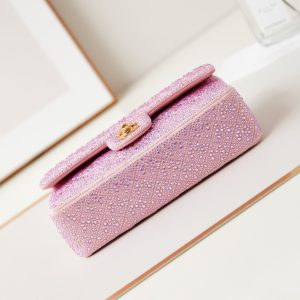 24b medium flap bag 25cm pink lambskin silver purple diamond