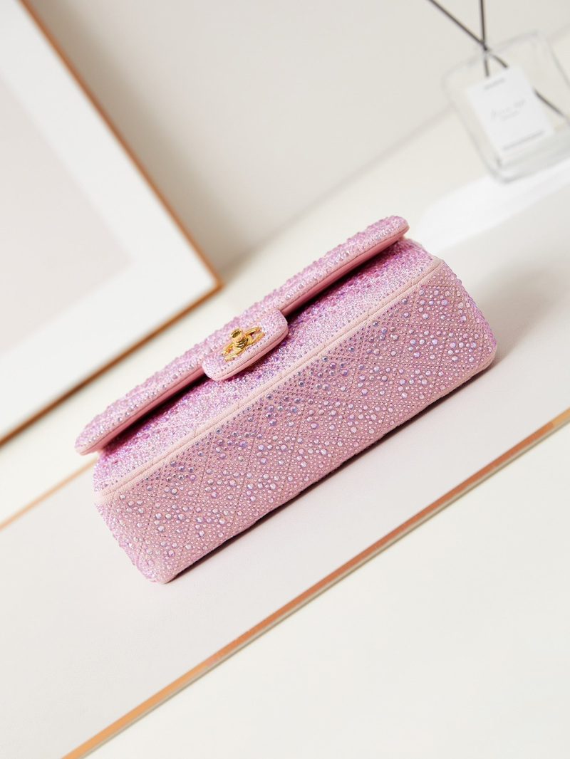 24b medium flap bag 25cm pink lambskin silver purple diamond